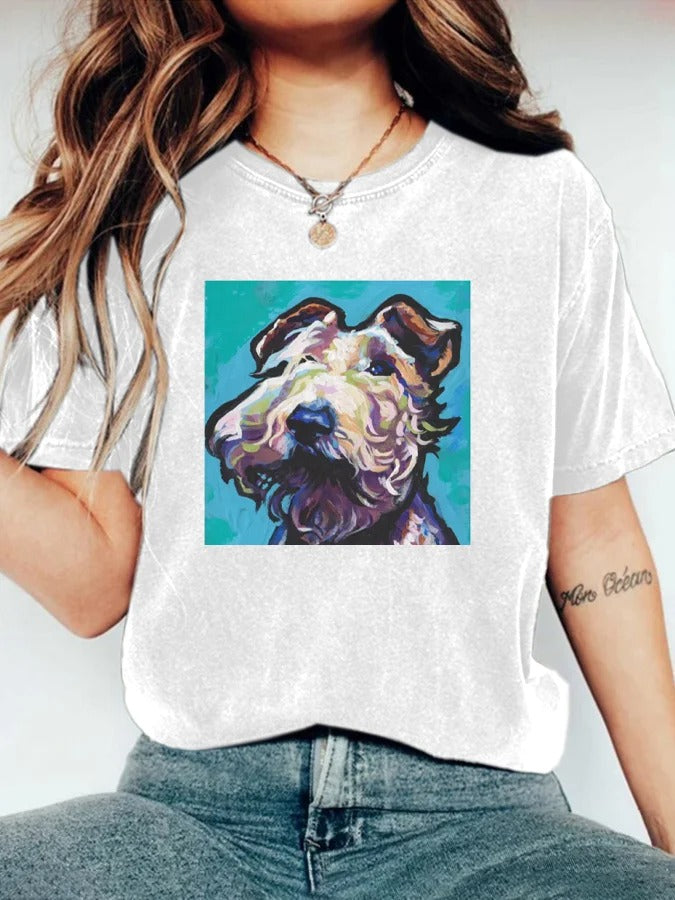 T-shirt à manches courtes et col rond pour femme, imprimé animal mignon, motif chiot