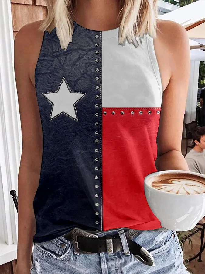 Débardeur décontracté imprimé drapeau vintage pour femme