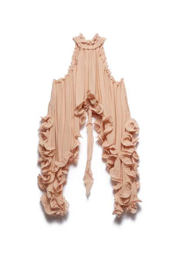 Zartes romantisches Drama Chiffon gewellte Rüschen Neckholder unregelmäßiges A-Linien-Top