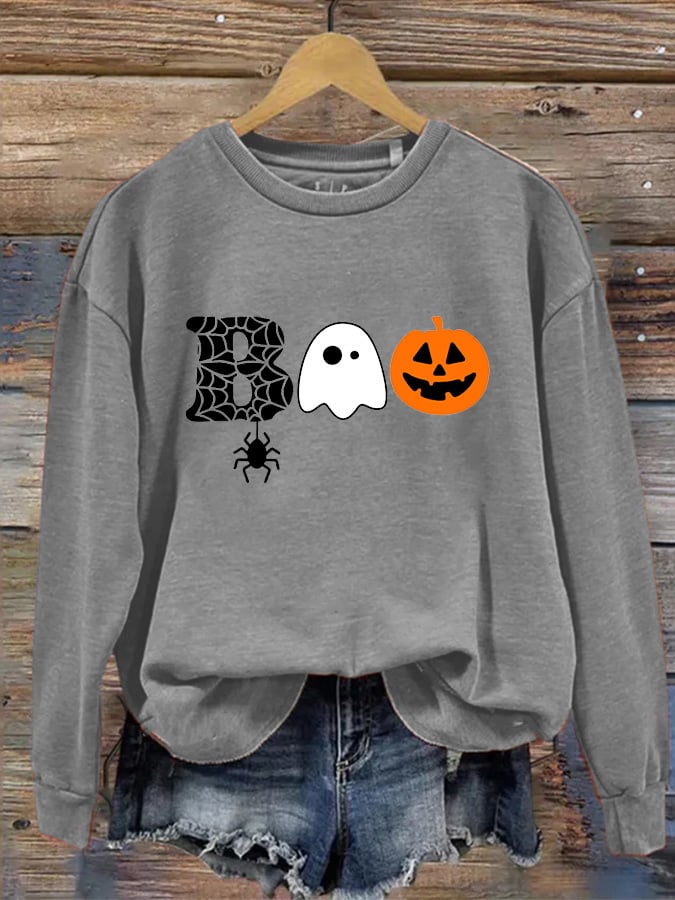 Sweat-shirt décontracté à imprimé Halloween Boo pour femme