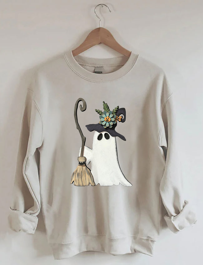 Ghost Witch With Broomstick Sweatshirt