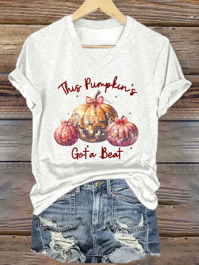 Women's Halloween Pumpkin Print Short Sleeve T-Shirt