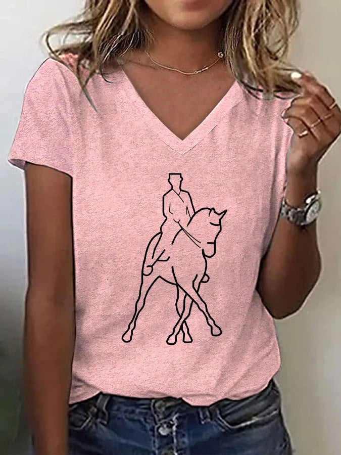 T-shirt imprimé cheval artistique pour femme