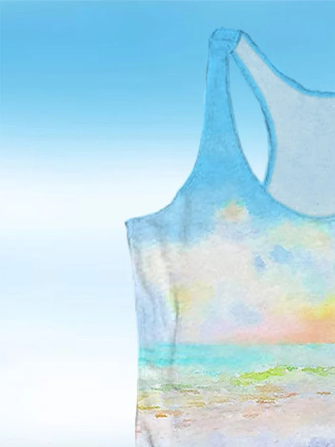 Débardeur décontracté à col rond et imprimé tortue pour femme