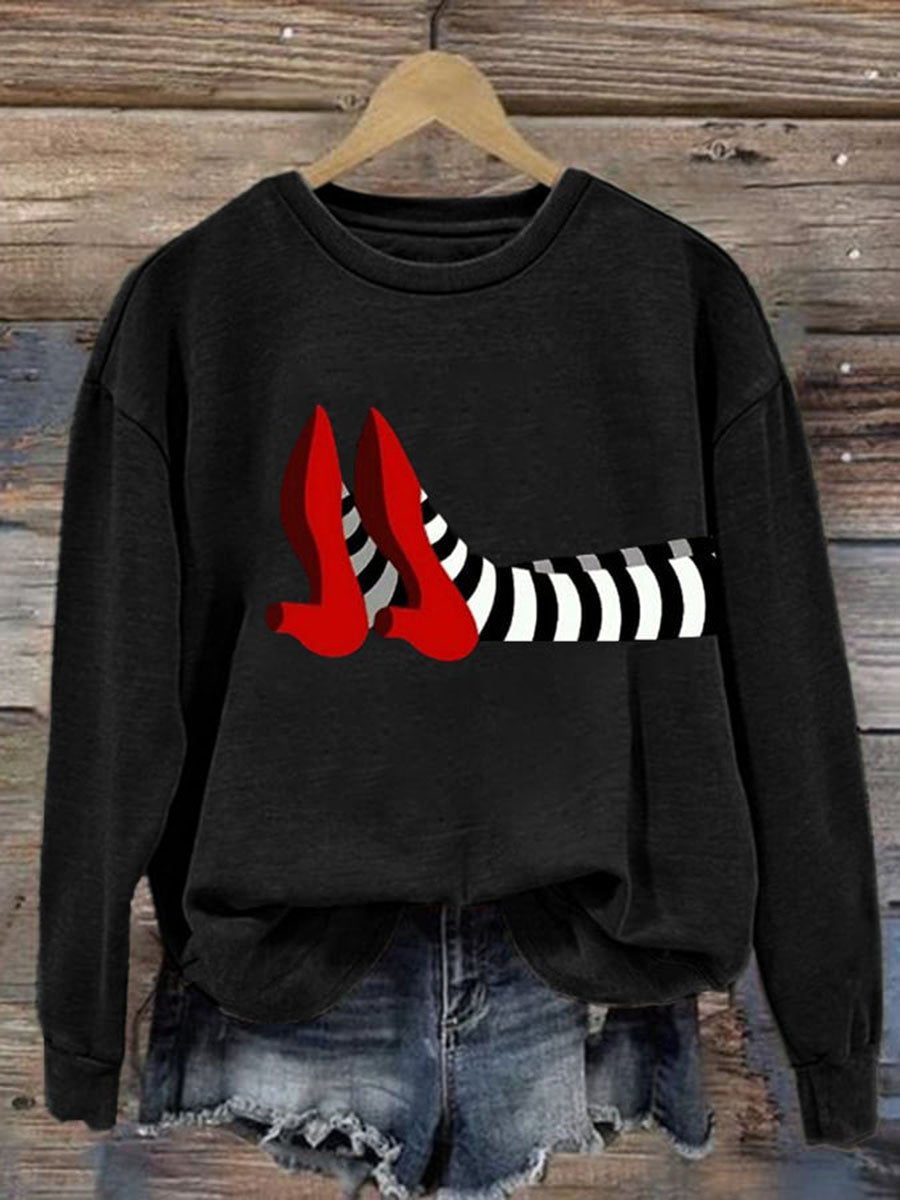 Halloween Red Shoes Print Casual Sweatshirt