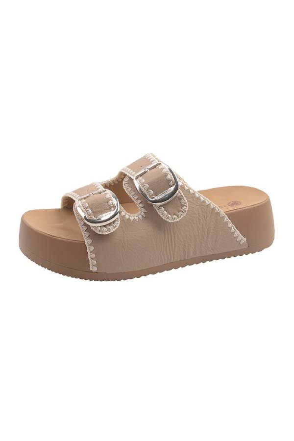 Double-Buckle Platform Slide Sandals