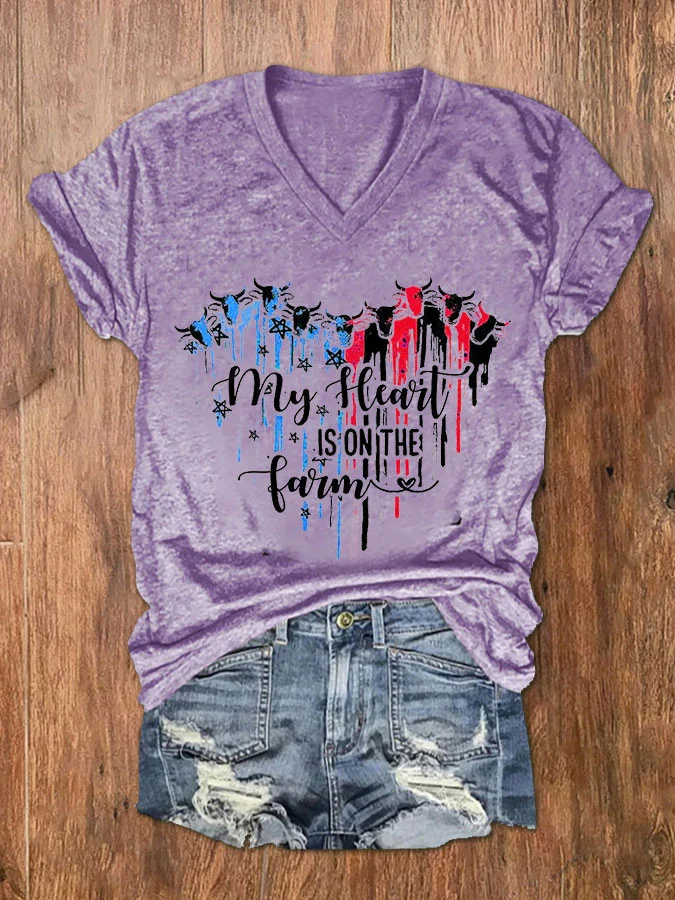 T-shirt col V imprimé « Je peux le faire avec un cœur brisé » pour la fête de l'indépendance des femmes