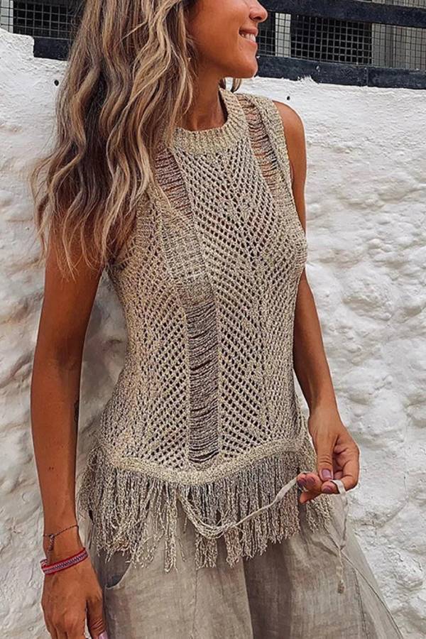 THAR DESERT SLEEVELESS TASSEL KNIT TOP