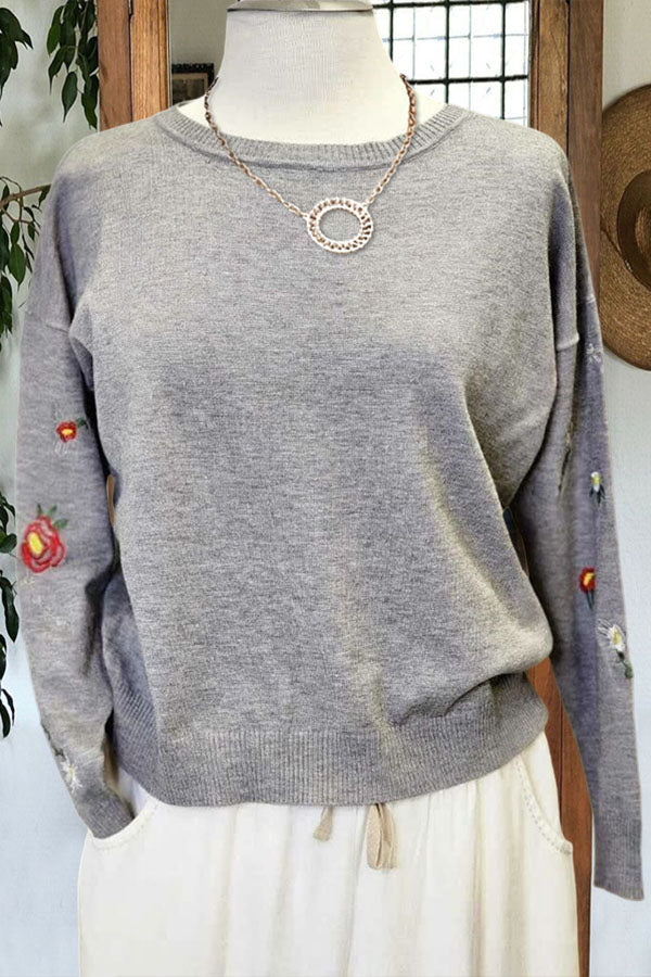 Simple Flower Embroidered Sweater