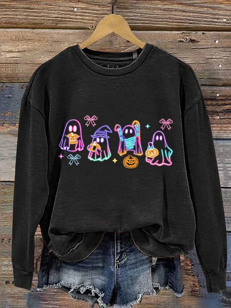 Sweat-shirt décontracté imprimé néon Halloween Coquette Fantôme d'Halloween