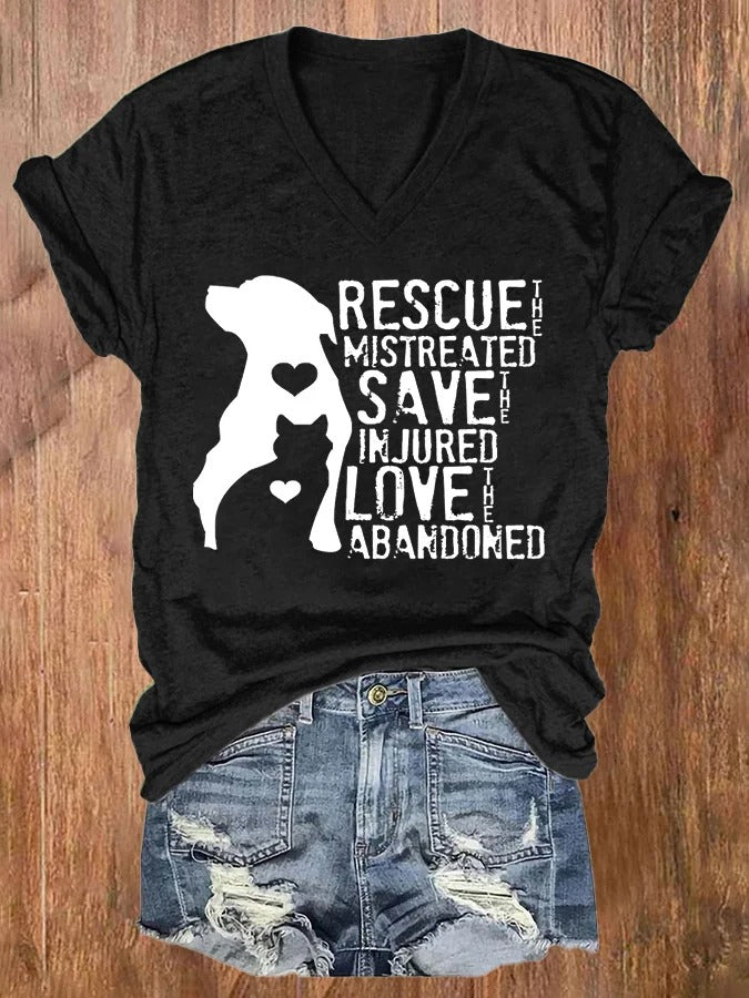 T-shirts décontractés pour femmes : Sauver les maltraités, sauver les blessés, aimer les abandonnés