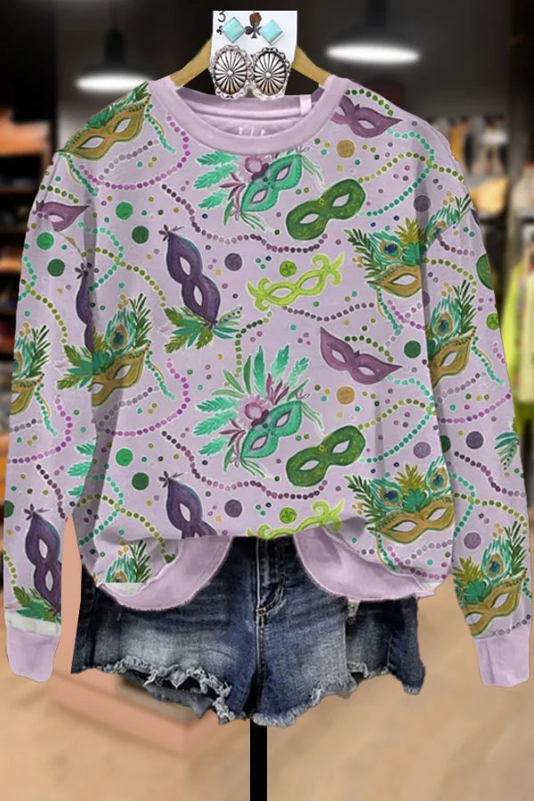 Sweat-shirt ras du cou imprimé Mardi Gras