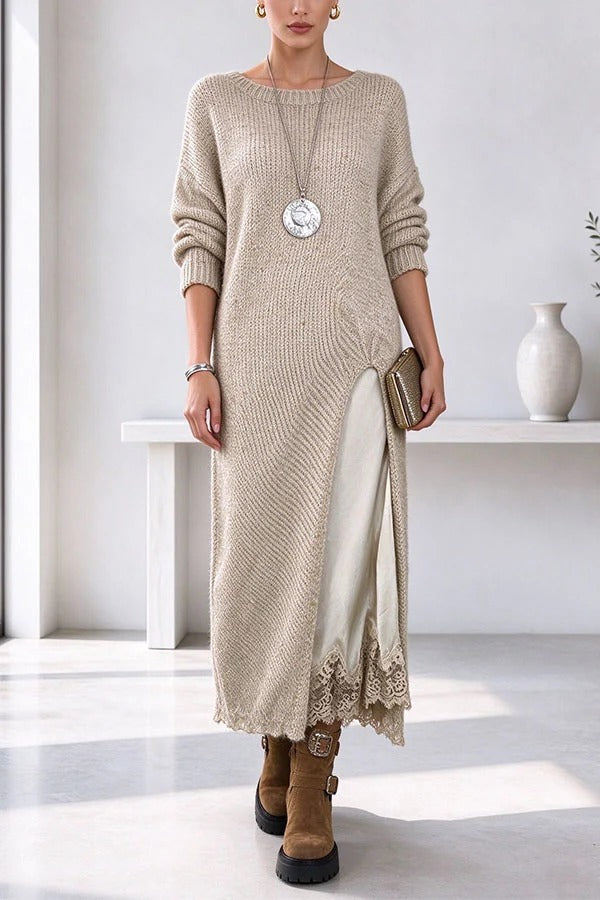 Clara Split-Hem Knit & Lace Set