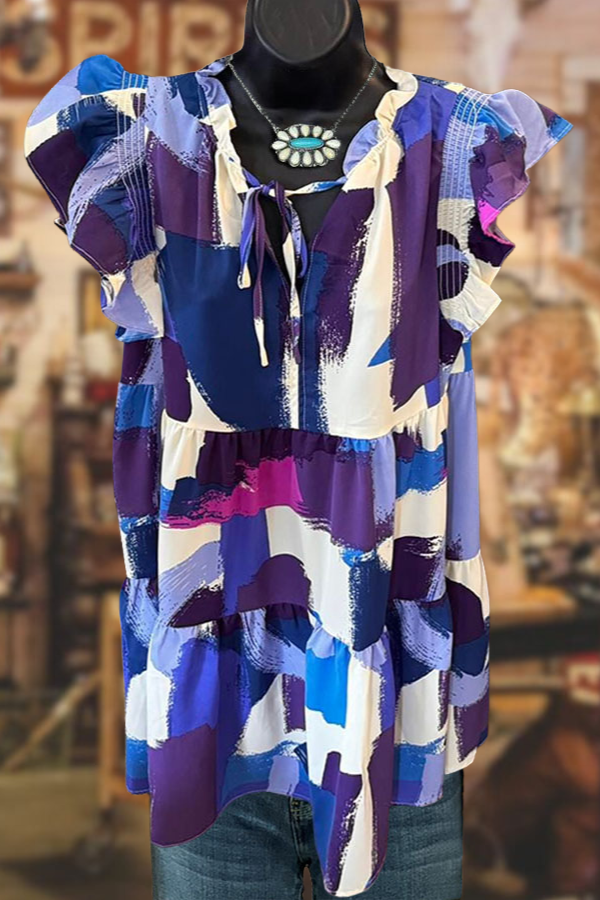 Rüschentop mit Grafikdruck