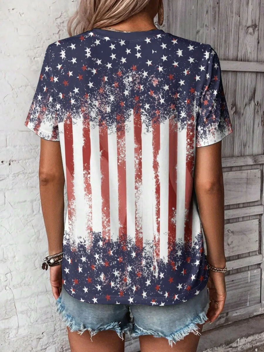 Women's American Flag Tie Dye Printed T-Shirt