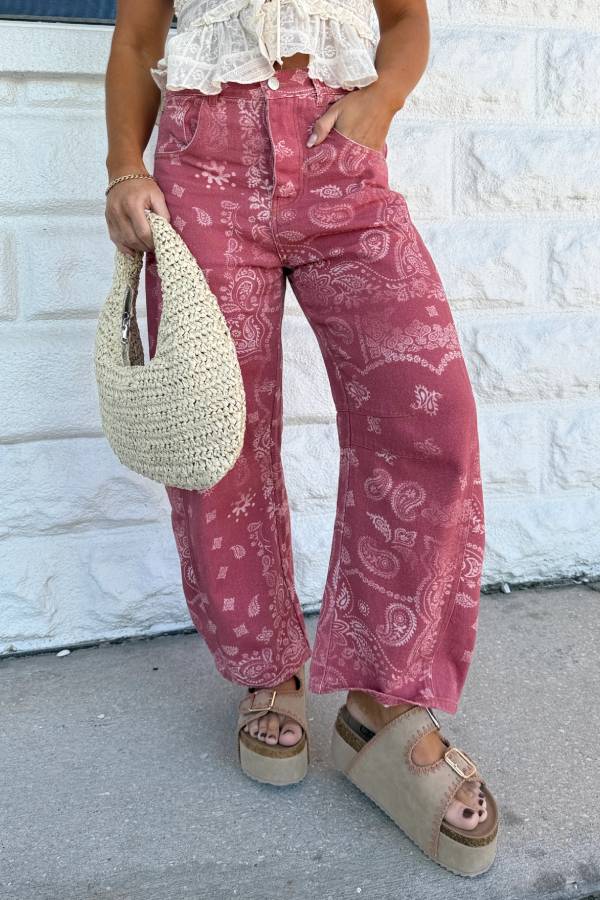 Rosebud Barrel Jeans Paisley Dusty Rose