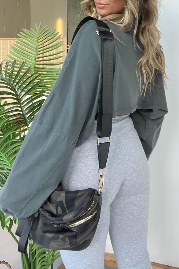 Riley Cropped Long Sleeve Charcoal Green