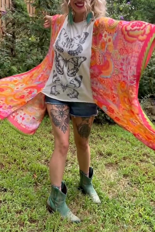 Butterfly Boho Patchwork Wide Sleeve Top