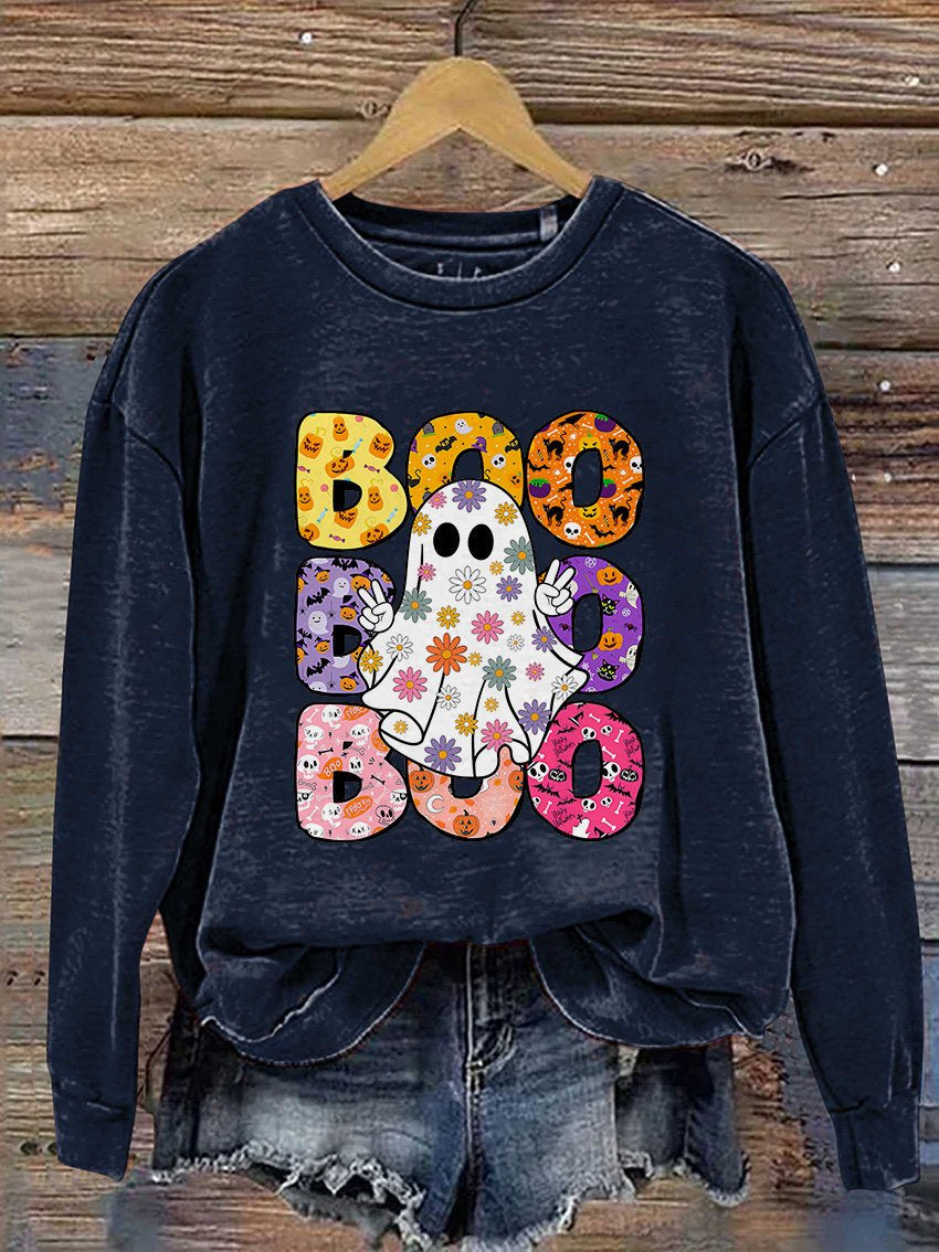 Sweat-shirt décontracté à imprimé floral Boo Halloween Ghost Halloween Prix régulier