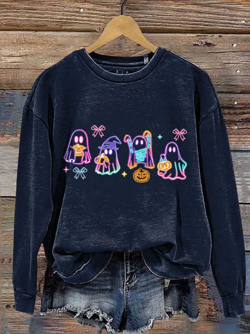 Sweat-shirt décontracté imprimé néon Halloween Coquette Fantôme d'Halloween