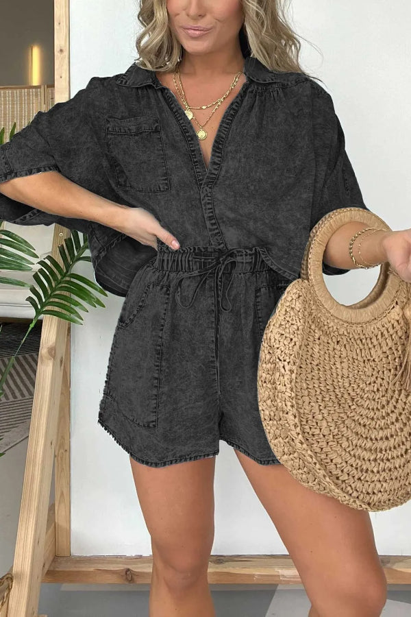 Women's Casual Washed Denim Tencel Set