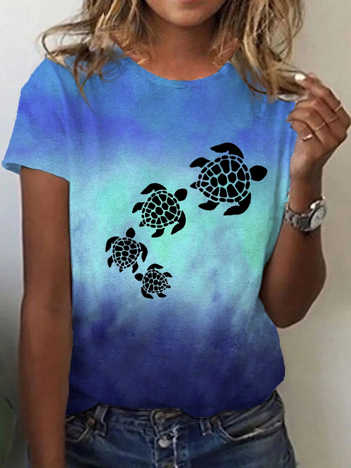 T-shirt décontracté imprimé tortue de plage pour femme
