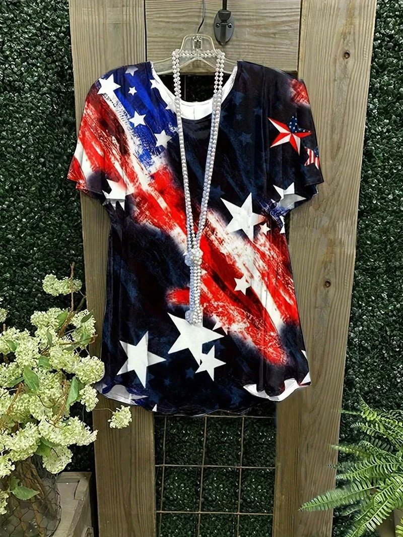 Haut imprimé drapeau américain pour femme