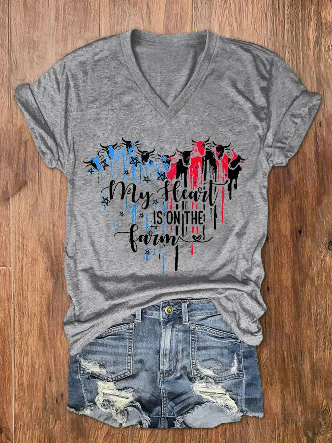 T-shirt col V imprimé « Je peux le faire avec un cœur brisé » pour la fête de l'indépendance des femmes