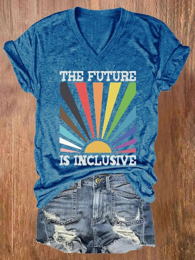 Women's The Future Is Inclusive Pride Month Print Casual T-shirt