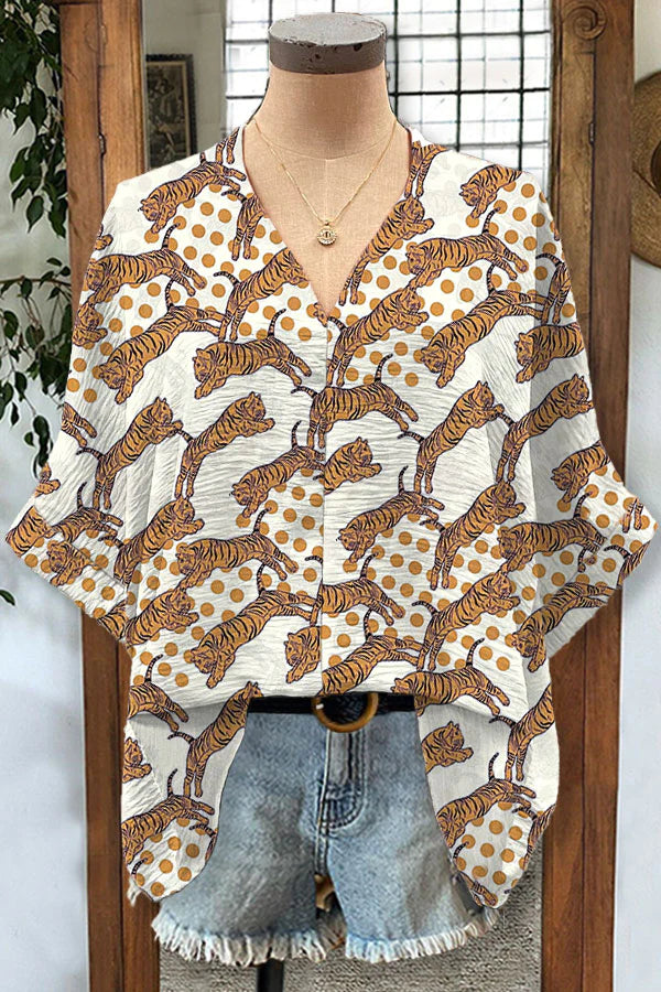 Basic Tiger Print Polka Dot Top