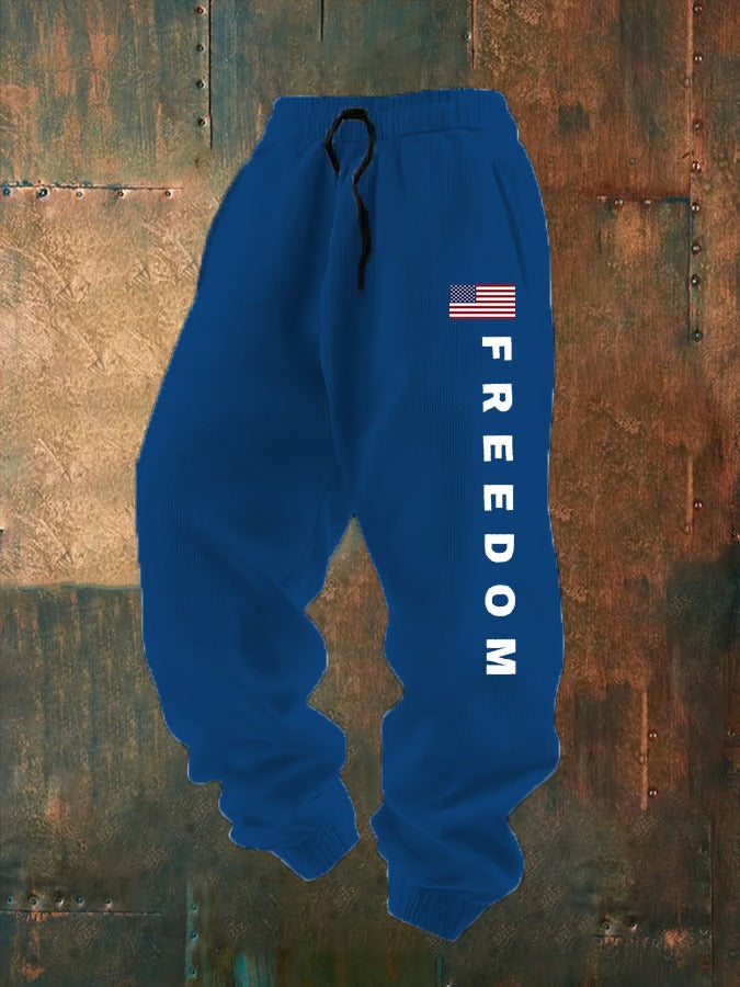 Men's Freedom Print Textured Casual Loose Sweatpants