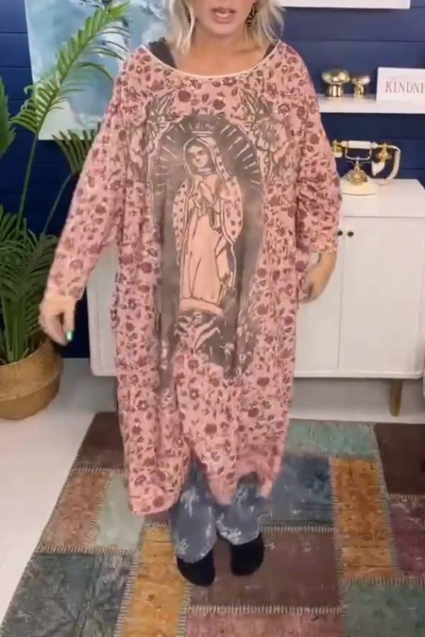 Printed loose-fitting long cover-up
