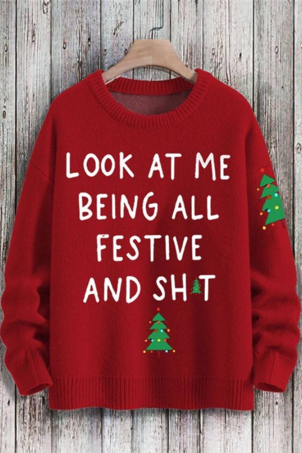 Christmas Fun Text Crew Neck Knit Sweater