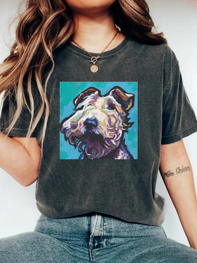 T-shirt à manches courtes et col rond pour femme, imprimé animal mignon, motif chiot