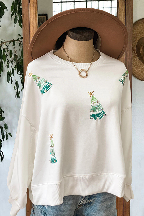 Christmas Tree Embroidered Sweatshirt