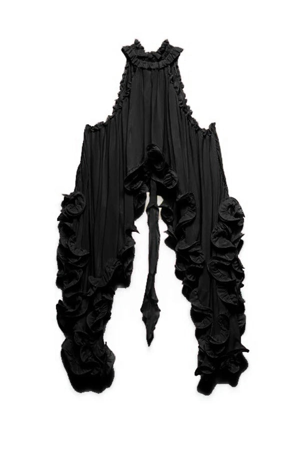 Zartes romantisches Drama Chiffon gewellte Rüschen Neckholder unregelmäßiges A-Linien-Top