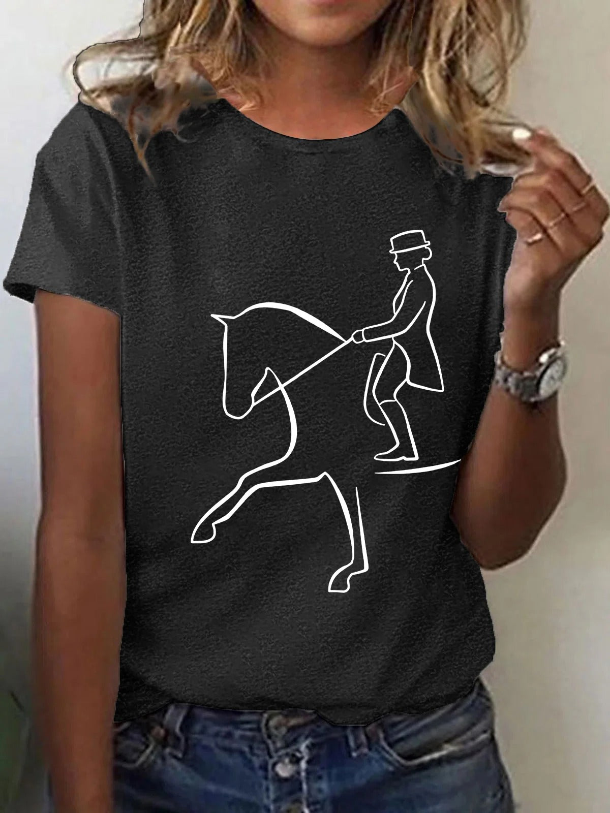 T-shirt imprimé cheval artistique pour femme
