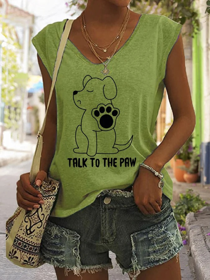 T-shirt décontracté sans manches pour femme, motif humoristique « Parlez à la patte » pour les amoureux des chiens