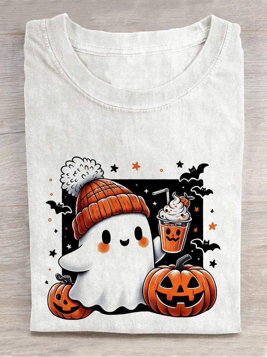 Halloween Cute Ghost Casual Print T-shirt