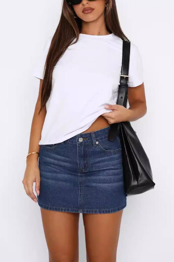 High Waist Classic Denim Mini Skirt