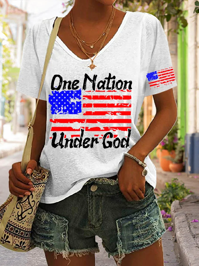 T-shirt décontracté imprimé One Nation Under God pour femme