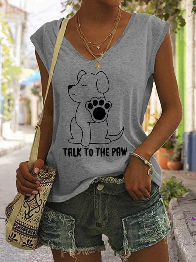 T-shirt décontracté sans manches pour femme, motif humoristique « Parlez à la patte » pour les amoureux des chiens