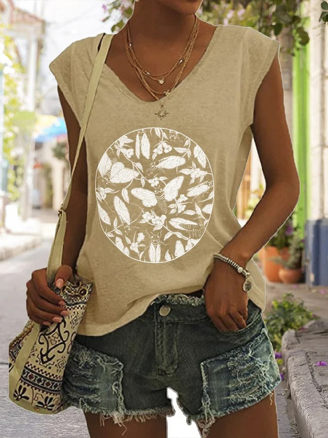 Women's Cicadas 2024 Cicada and Floral Emerge Forest Green Screen Sleeveless Tee