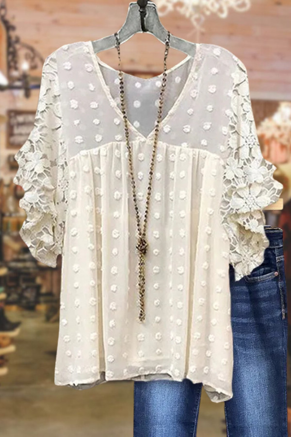 Haut à volants en dentelle jacquard à pois