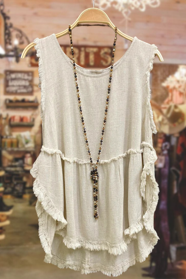 Linen Ruffle Raw Edge Tank