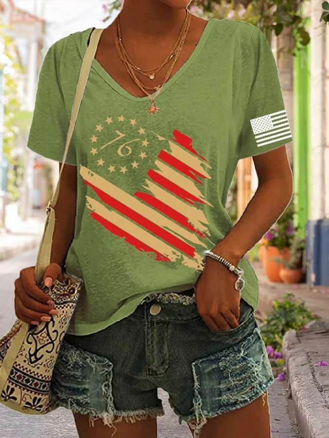 T-shirt décontracté à imprimé drapeau vintage pour femme