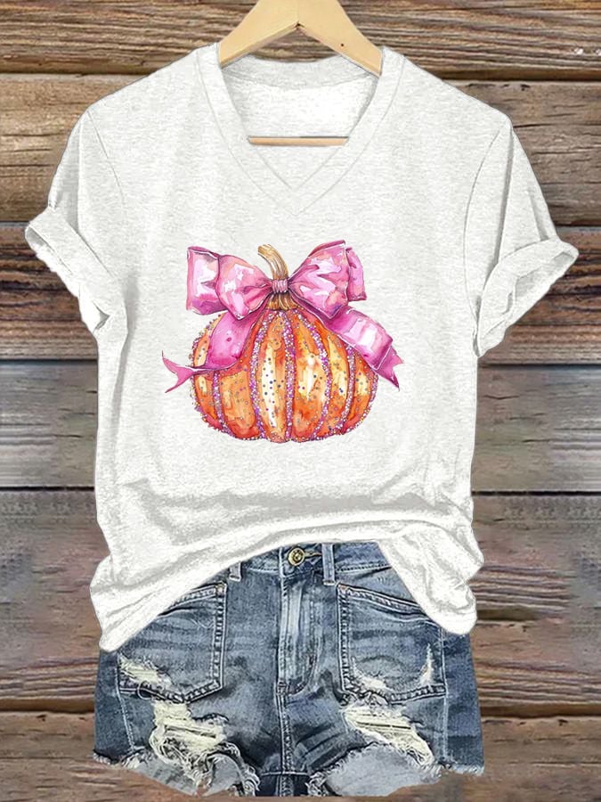 Women's Halloween Art Pumpkin Print Short Sleeve T-Shirt