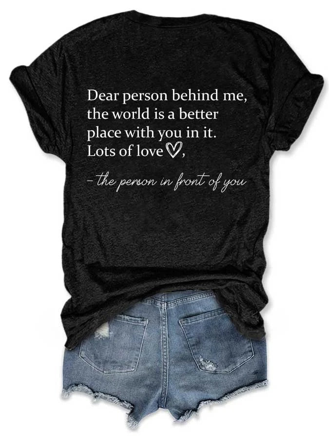 Damen-T-Shirt mit V-Ausschnitt und „Be Kind The World Is A Better Place With You In It“-Aufdruck, kurzärmlig