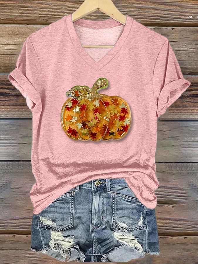 Women's Halloween Pumpkin Print Short Sleeve T-Shirt