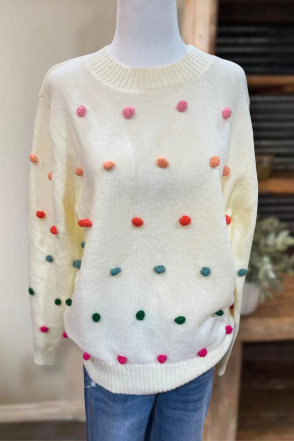 Colorful Pom Pom Sweater